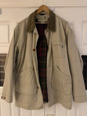 LL Bean Vintage Field Coat Barn Jacket Canvas XL Plaid Lined 1990s - OJX74